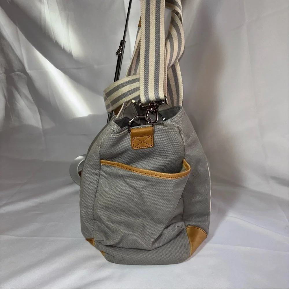 Pottery Barn Kids Gray and Brown Classic Baby Diaper Bag with Initial C